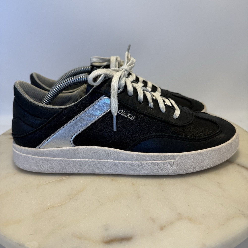Olukai Ha'Upu Women's Size US 7/EU 37 Black Silver Leather Sneakers Shoes - Picture 5 of 10